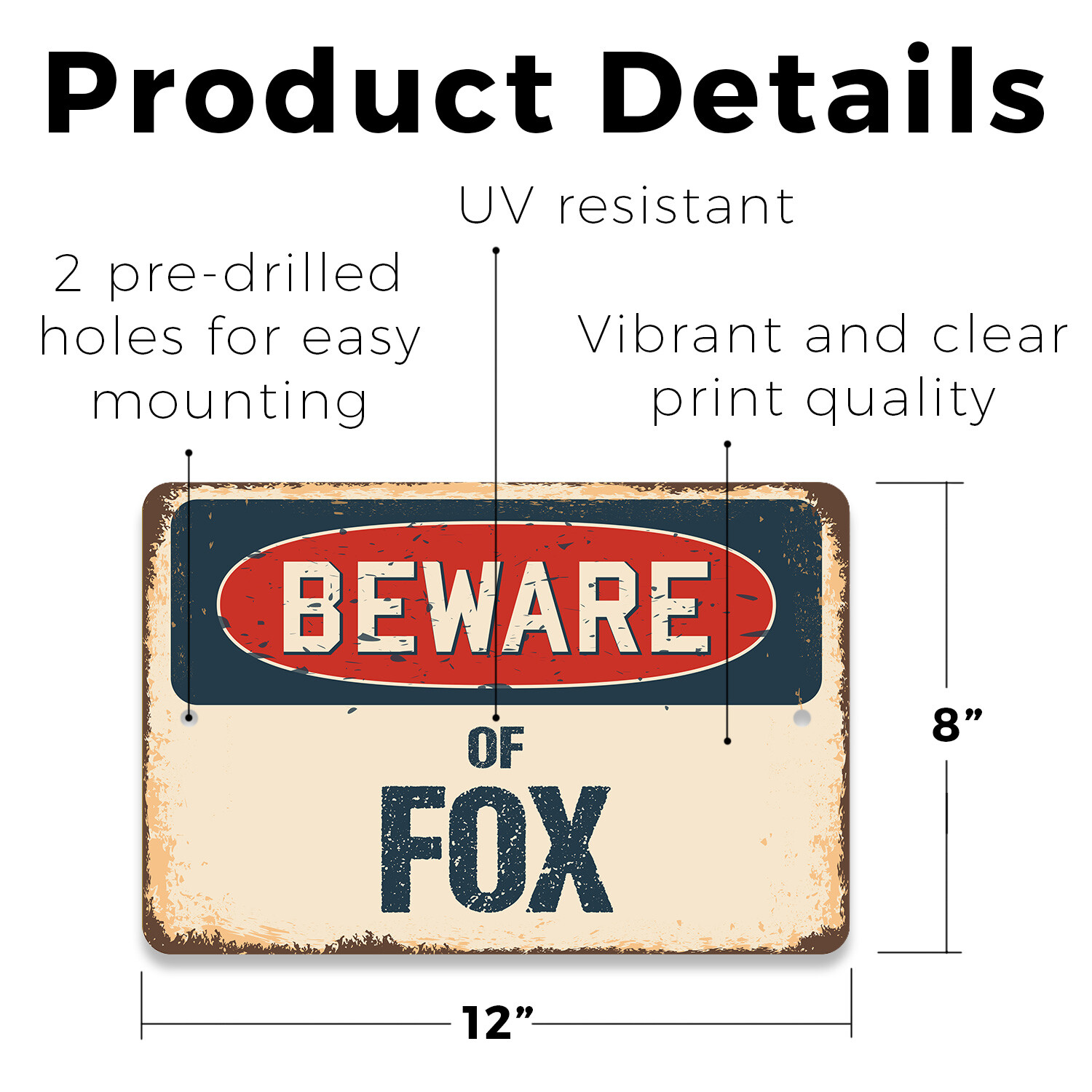Fox (3 Pack) Plastic Street Sign Crossing Warning Vintage Rustic Beware