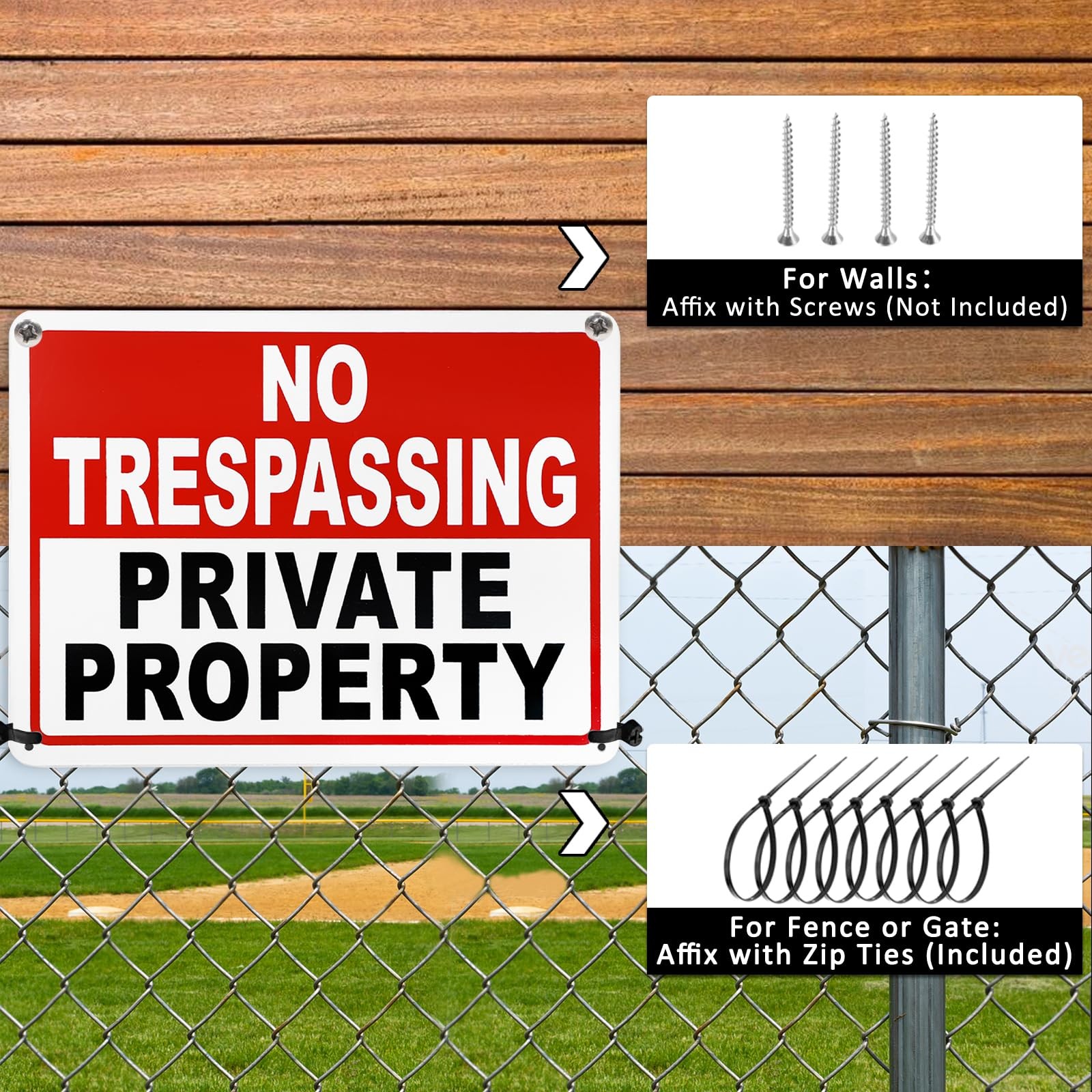 No Trespassing Signs 2 Pack Private Property 10×7 Inch Aluminum