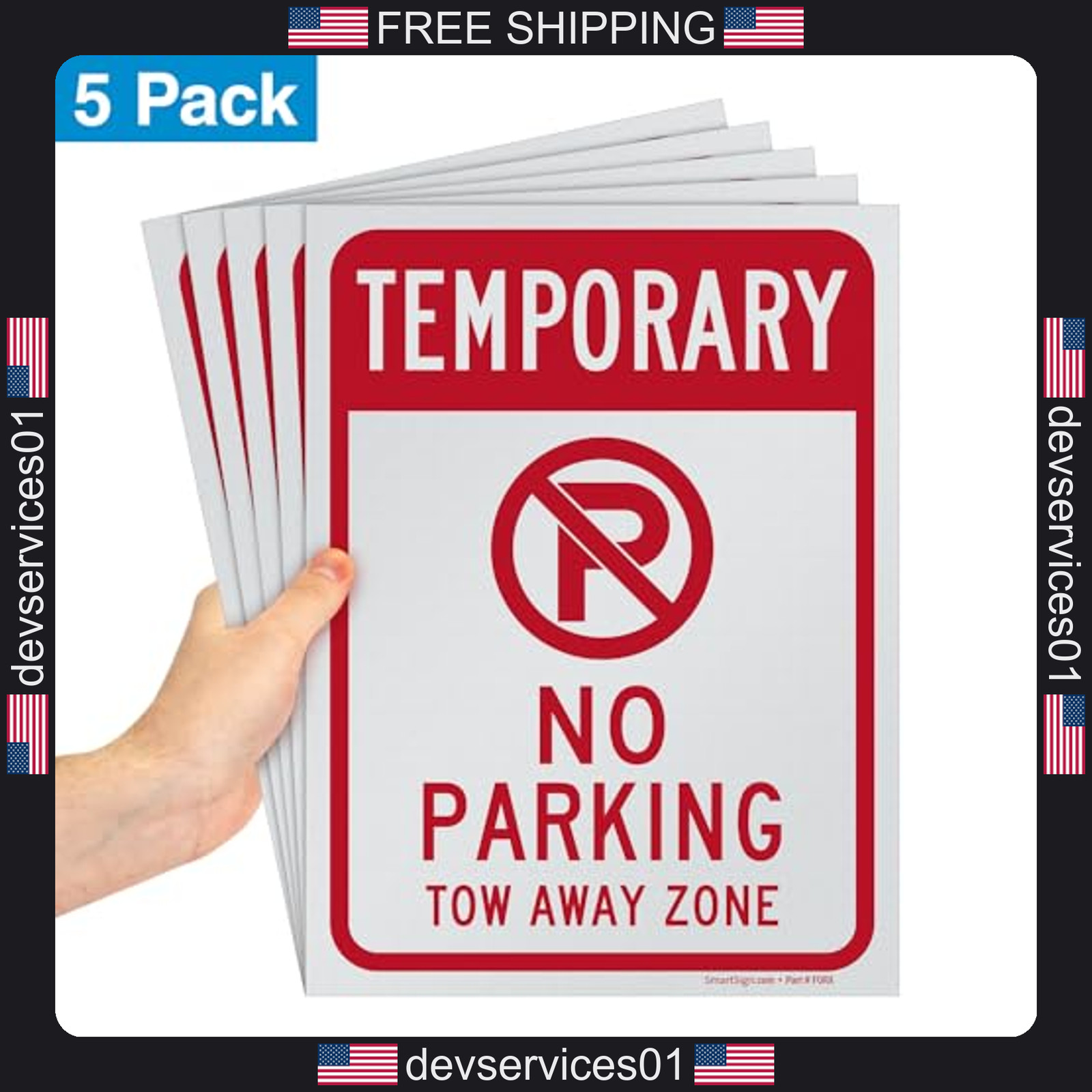 5 Pack No Parking Tow Away Zone Signs 9×12 Inches