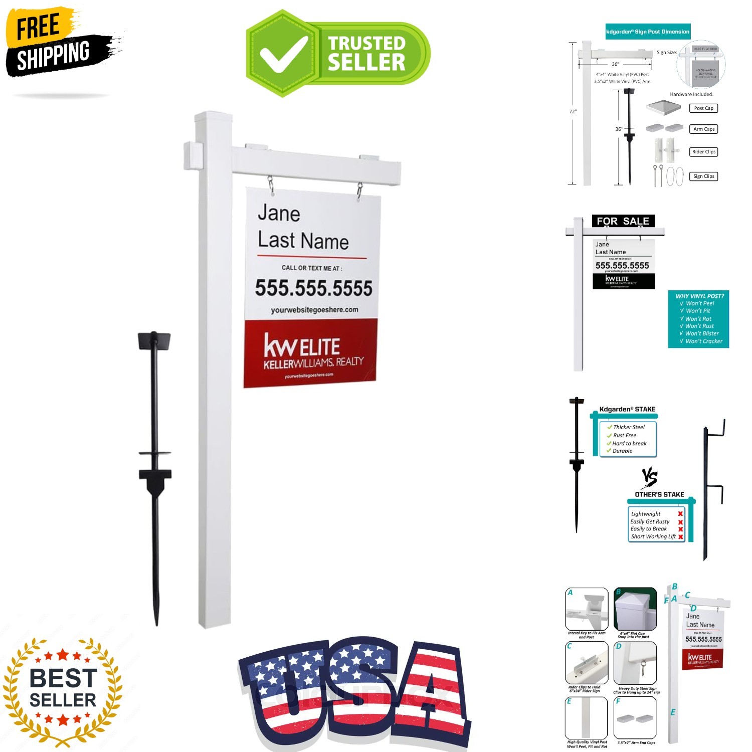 Vinyl PVC Real Estate Sign Post 6ft. Tall 4″x 4″x 72″ Realtor Yard Sign Post …