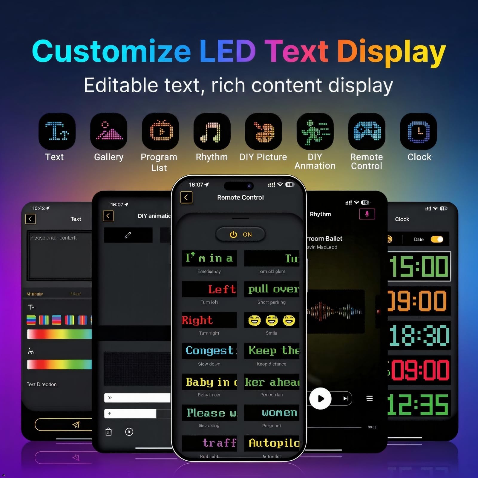 15″x4″ Programmable LED Scrolling Sign – Bluetooth Control, Custom Text, RGB Dis