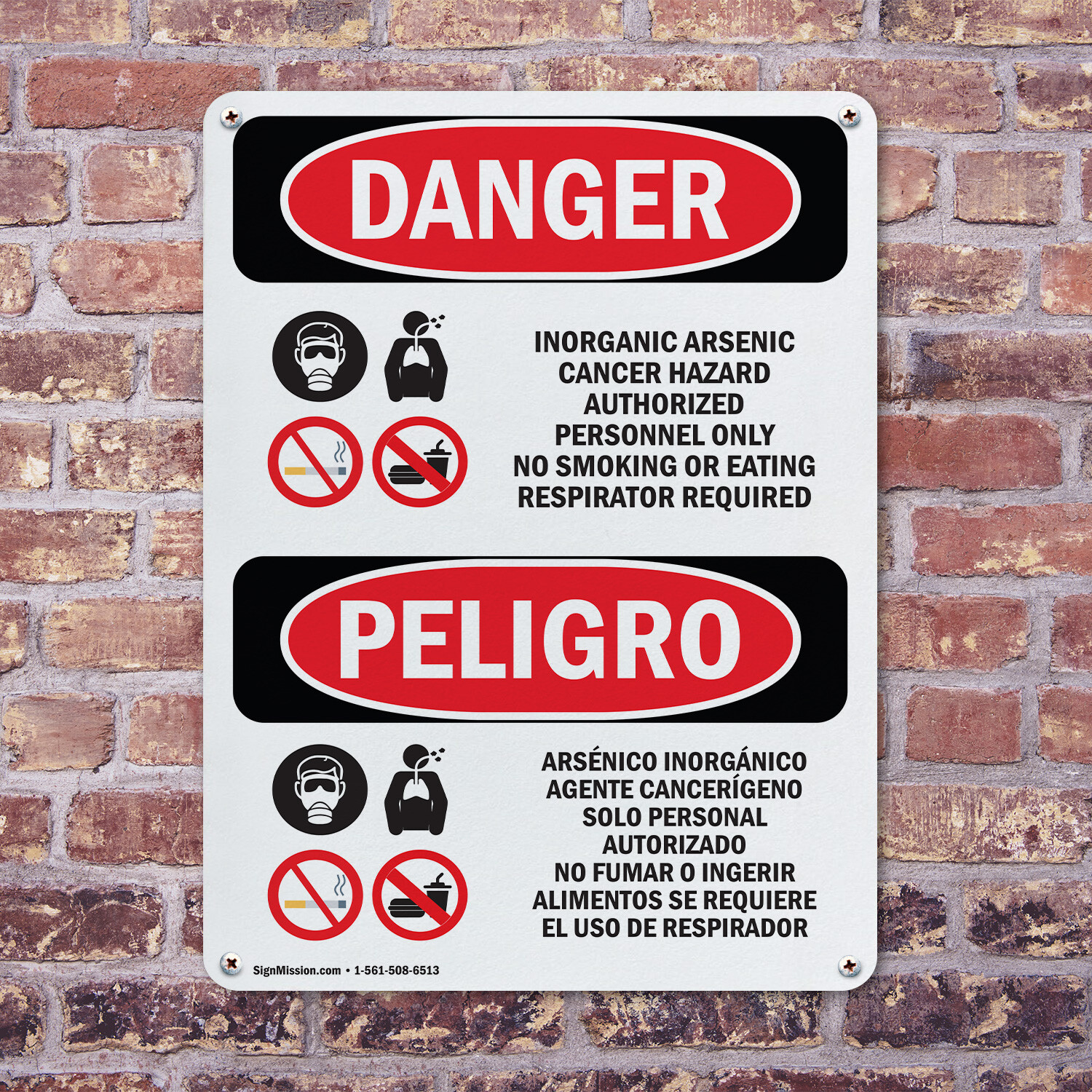 (2 Pack) Inorganic Arsenic Cancer Hazard Bilingual OSHA Danger Sign Decal Metal