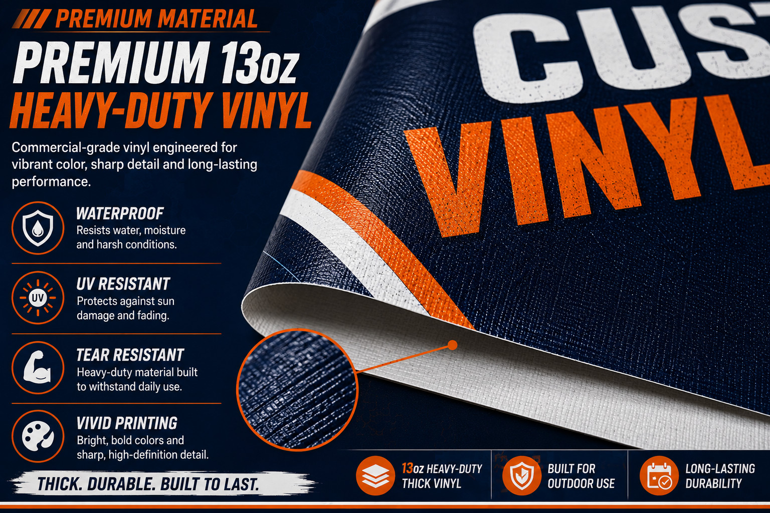 Custom Vinyl Banner Heavy Duty 13oz Waterproof UV Resistant Fast Production USA
