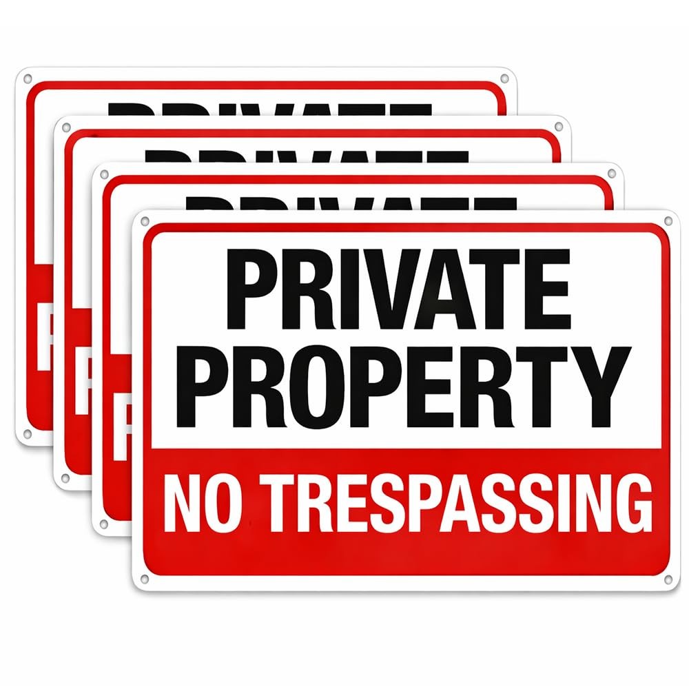 4Pack No Trespassing Signs Private Property Metal Sign 10 x 7 In Aluminum