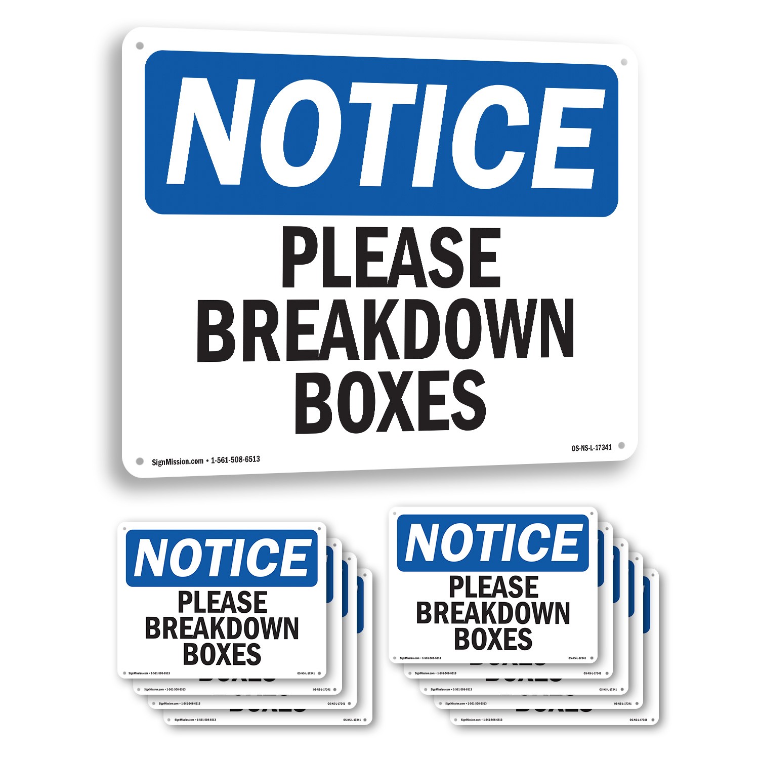 Please Breakdown Boxes OSHA Notice Sign Metal, Plastic, Or Decal – 5 or 10 Pack