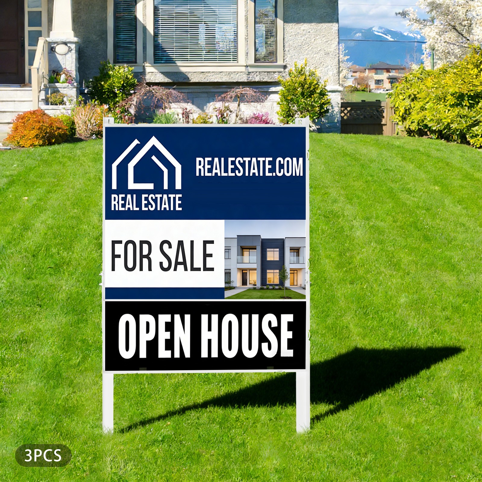 3 Pcs Yard Sign Frame Dual Panel Heavy Duty Outdoor Real Estate Display Stand