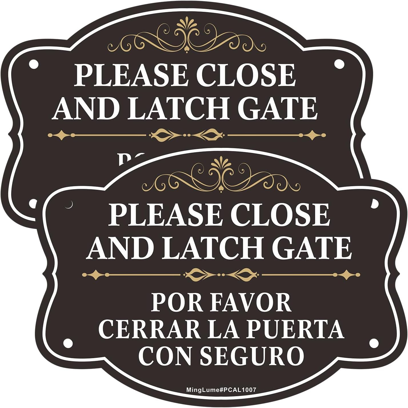 Please Close Latch Gate Bilingual Signs 10×7 Inch English Spanish 2 Pack