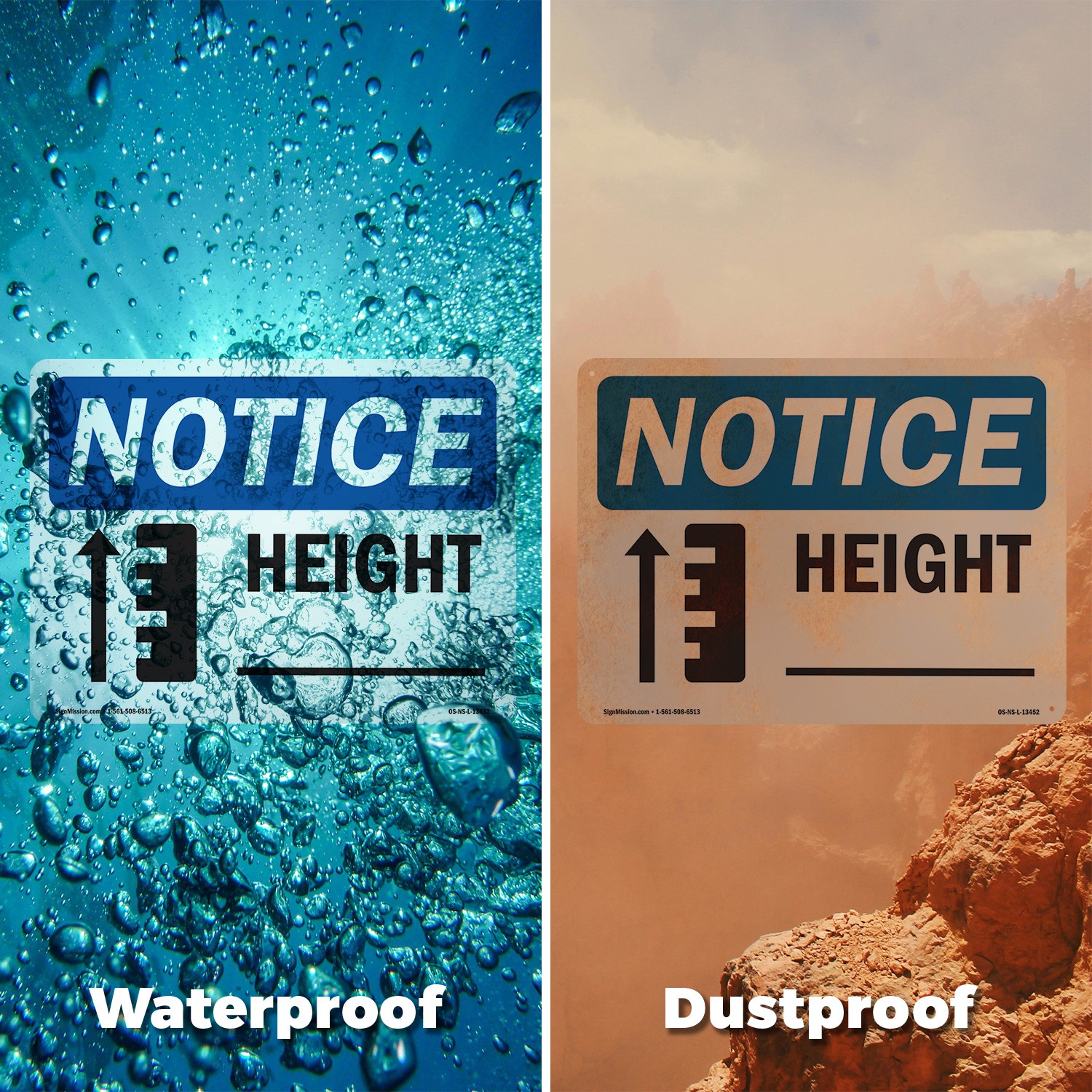Height ____ OSHA Notice Sign Metal, Plastic, Or Decal – 5 or 10 Pack