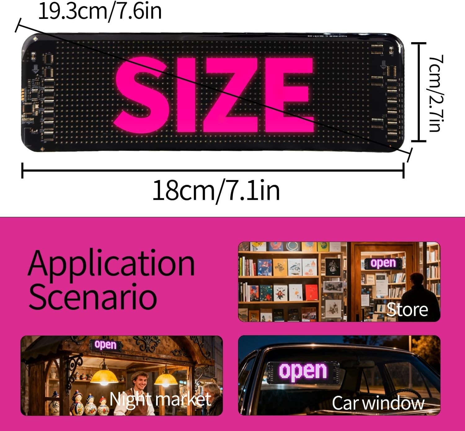 Durable Bluetooth LED Sign for Cars – 196″ Cable & USB Powered Brightness