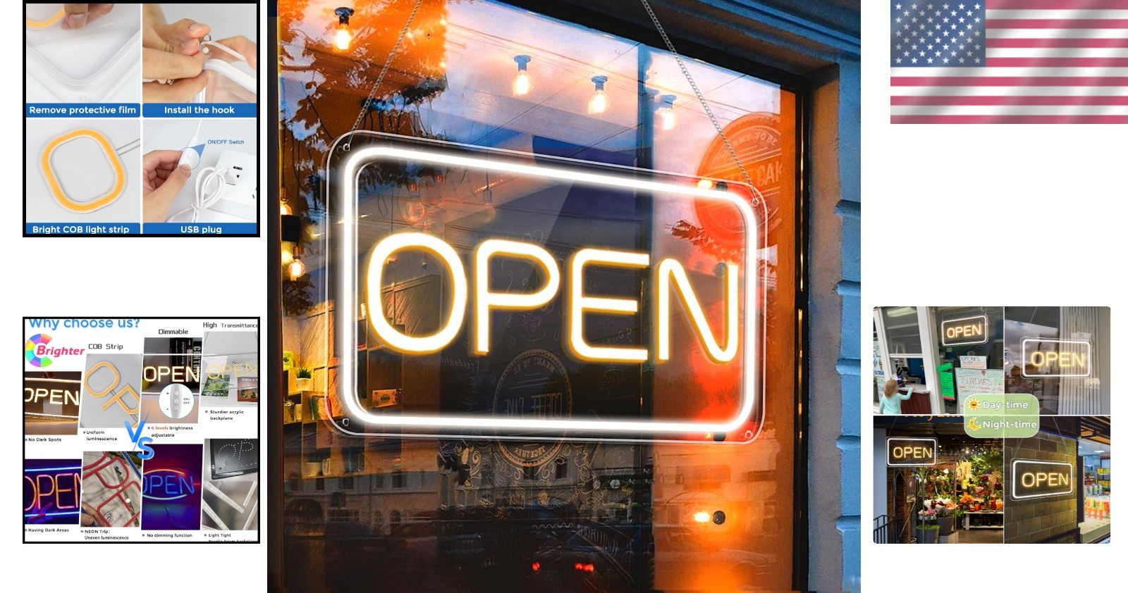 High-Quality Neon Open Sign 16″ Landscape Yellow White Business Display