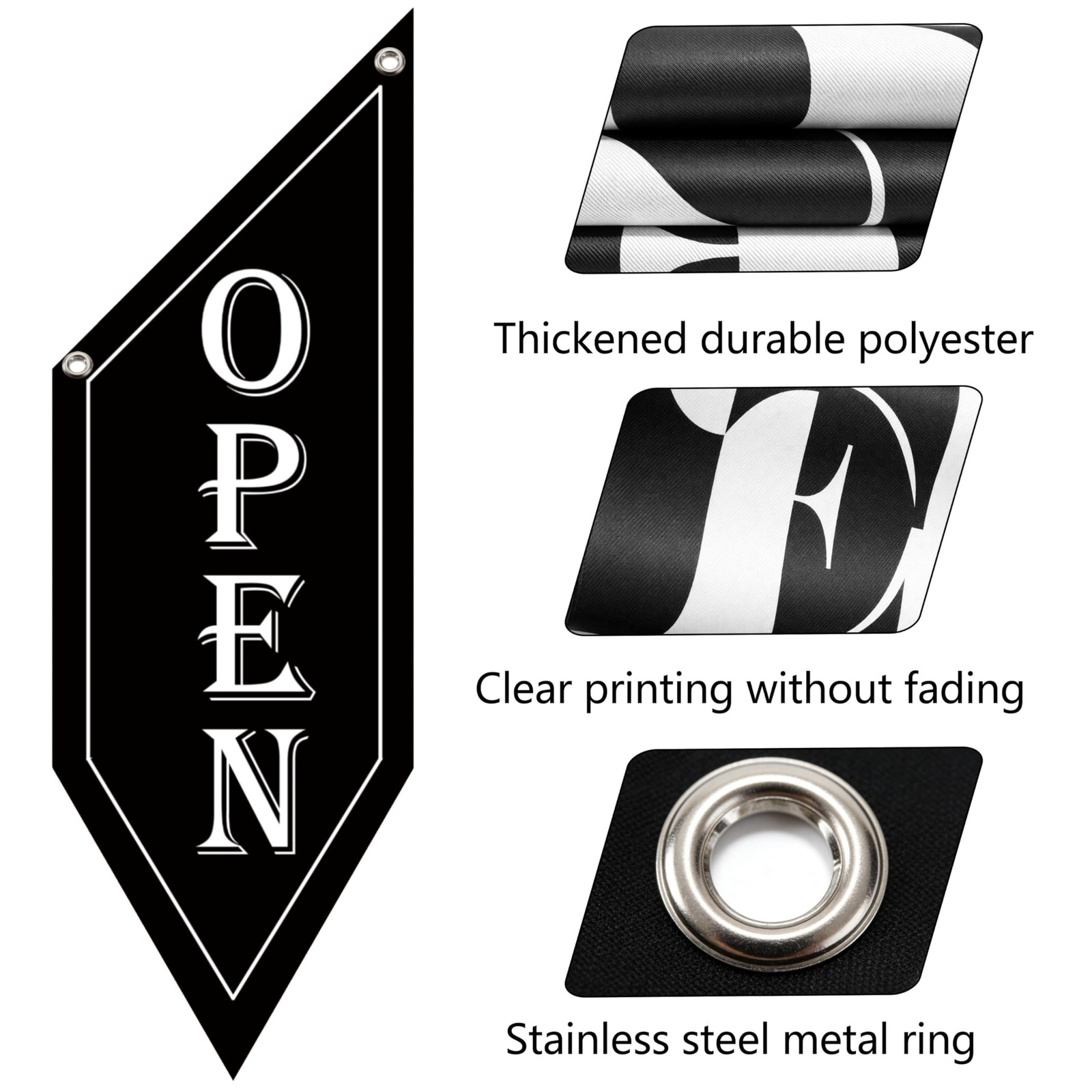 OPEN Flag with Pole Kit, Double-Sided Heavy Duty Hanging Banner Sign with Metal