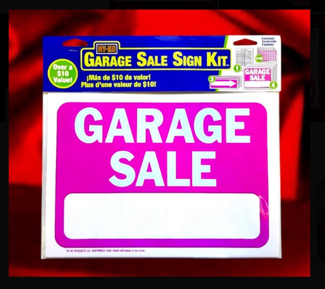 Garage Sale Kit: 4 Signs 8.5”x 12”,3 arrows, 240 Price Labels,Sales Record sheet