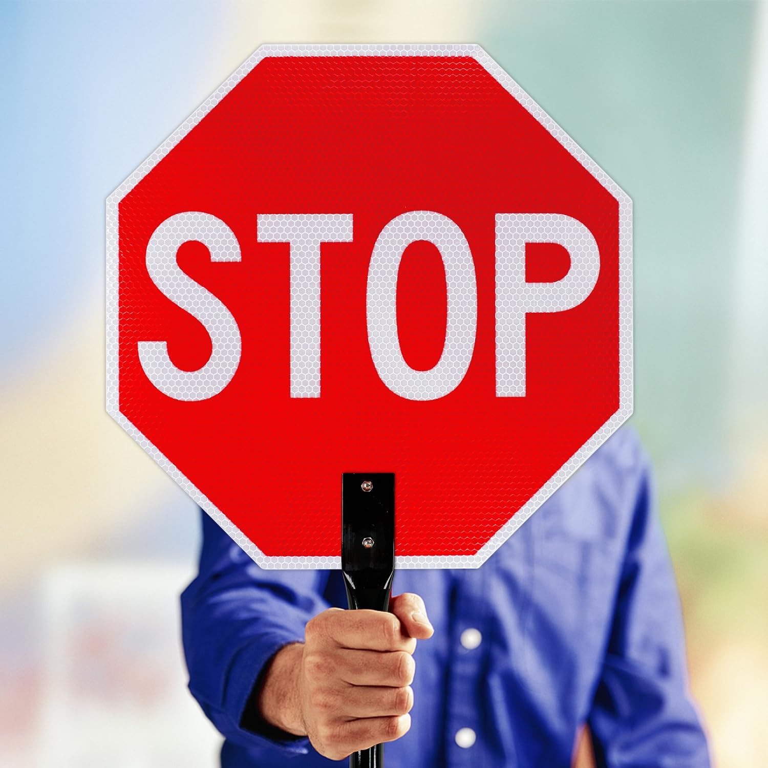 (2 Pack) Large Stop Slow Sign with Handle, 18 x 18 Inches Double Sided Stop/S…