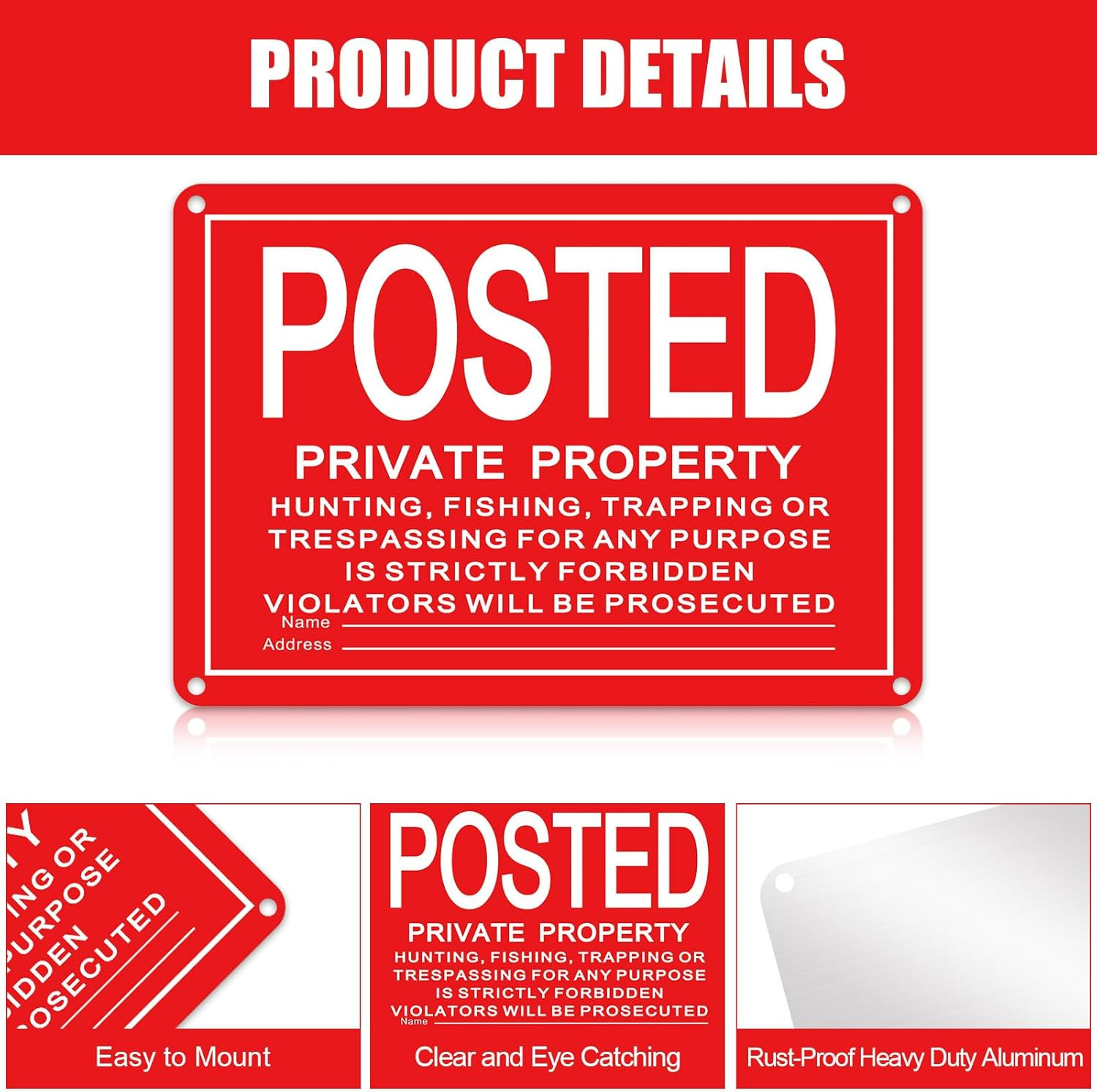 8 Pcs Posted No Trespassing Signs Private Property 10 X 7 Inch Metal No Hunting