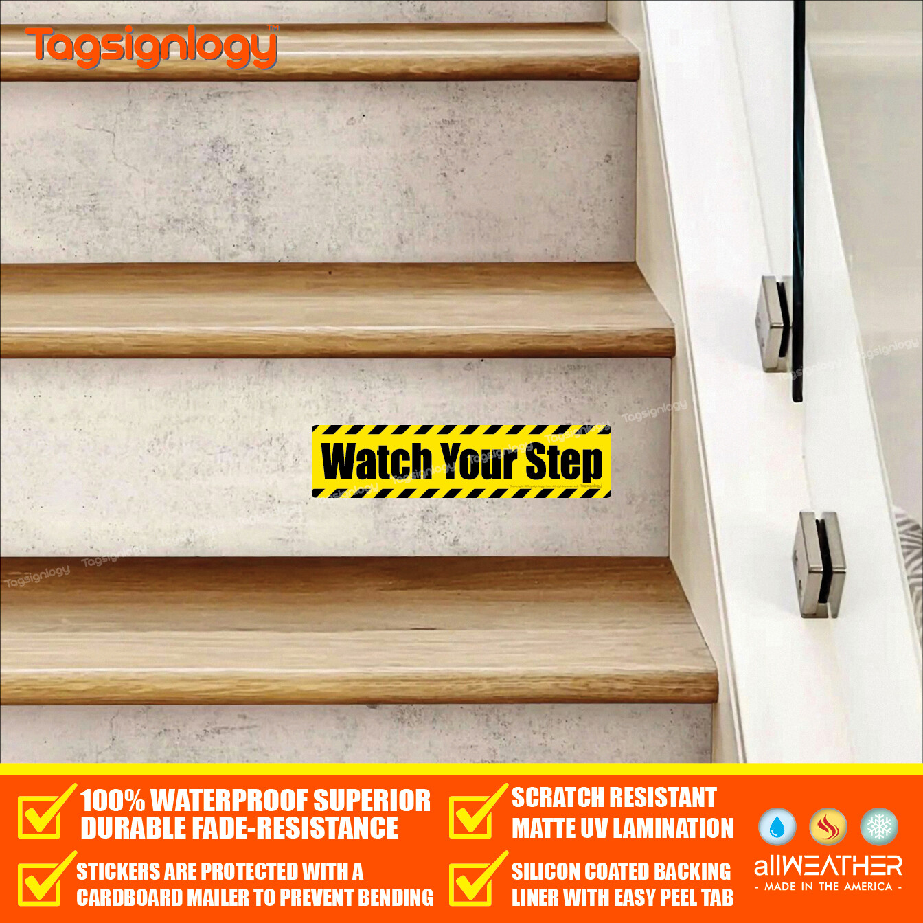 Watch Your Step Waterproof Sticker Outdoor Decal Vinyl Label Stair Safety Sign
