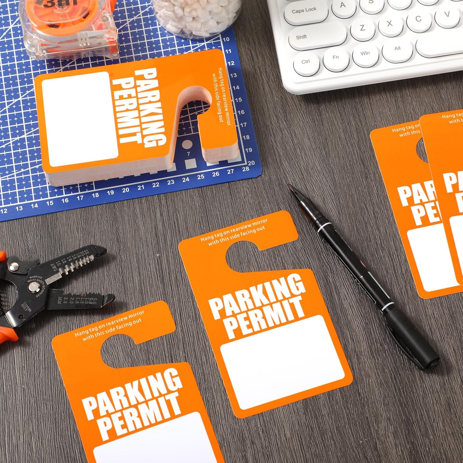 100 Pack Parking Permit Hang Tags Plastic 2.99 x 5 inch, Orange