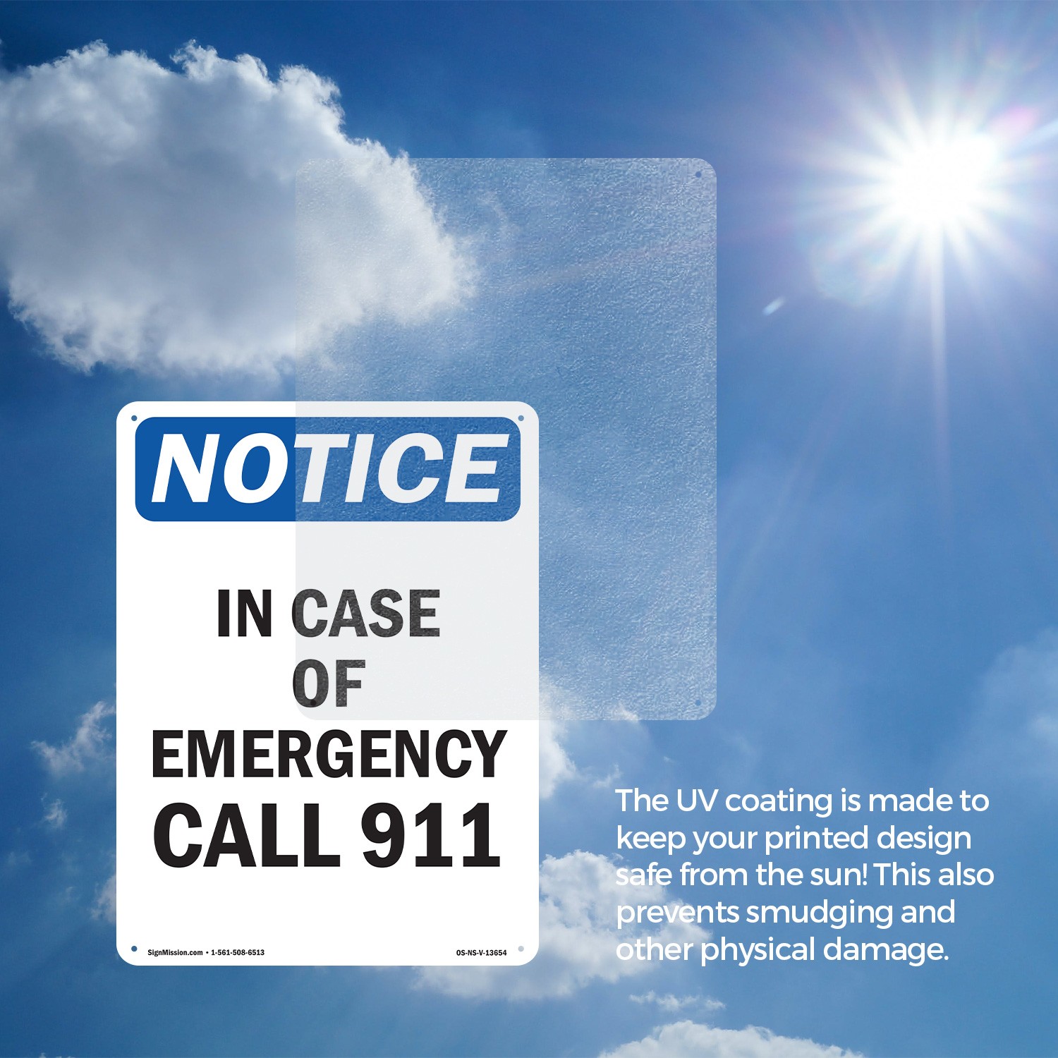 In Case Of Emergency Call 911 OSHA Notice Sign Metal Plastic, Decal 5 or 10 Pack