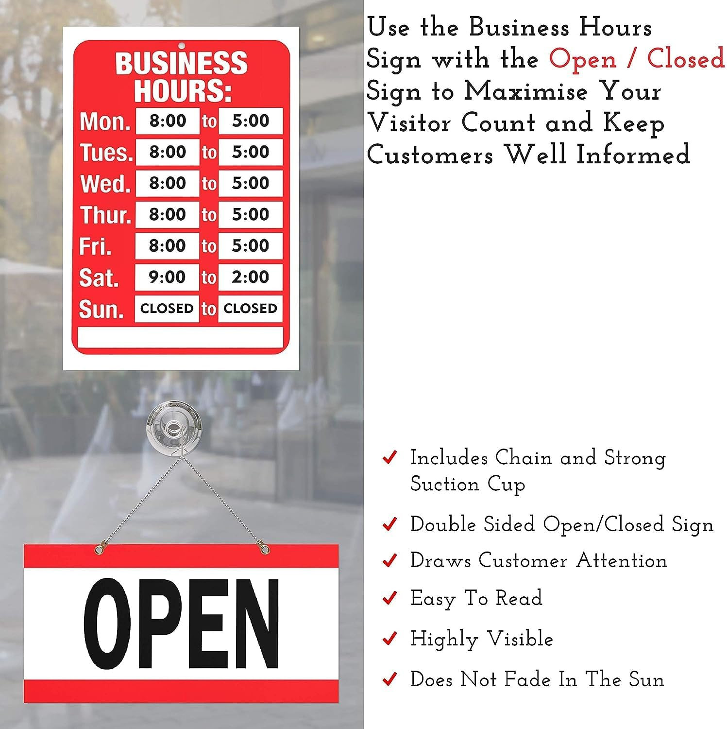 Open Closed Sign for Business – Ideal Office Hours Sign for Glass Door or Window