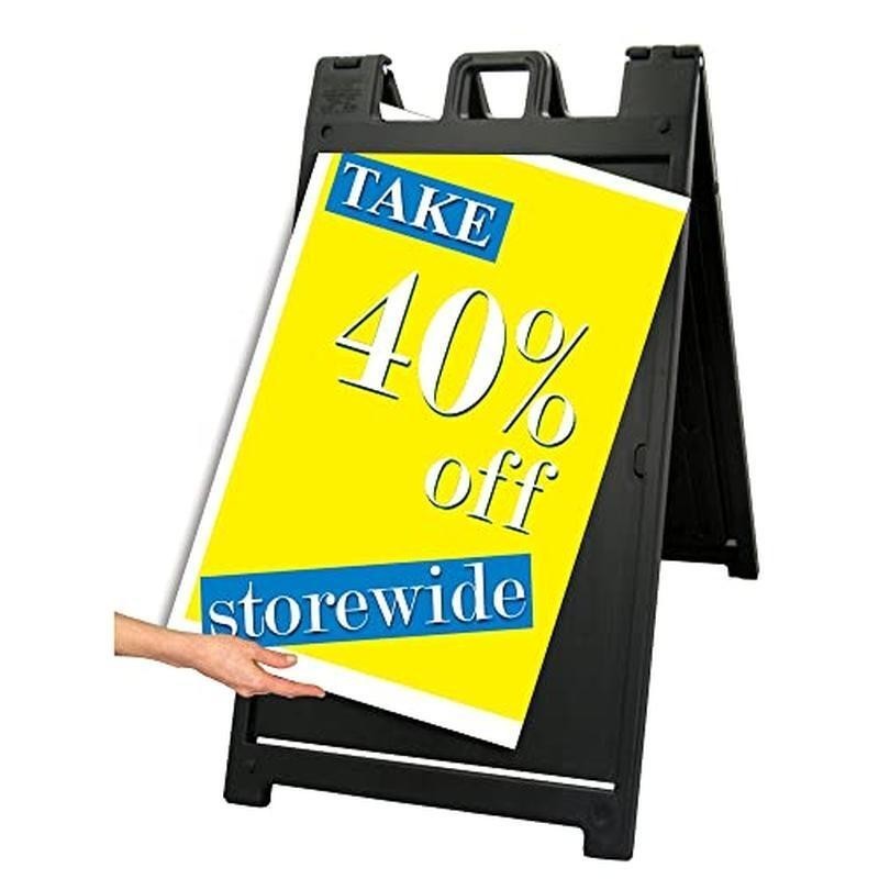 Portable Folding A-Frame Sidewalk Sign Double-Sided Quick-Change Display Black