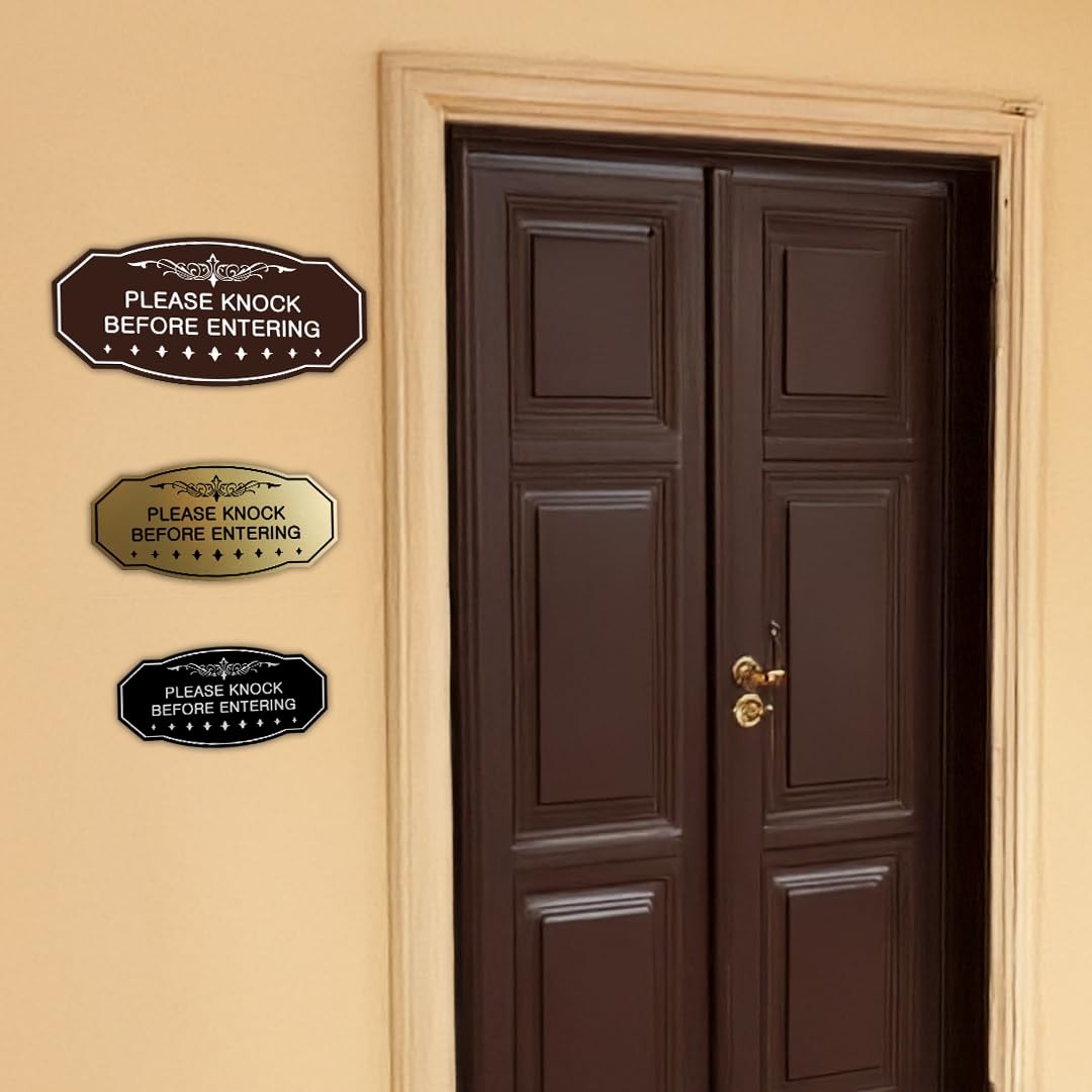 Victorian Please Knock Before Entering Sign (Walnut) – Small 3″ X 6″