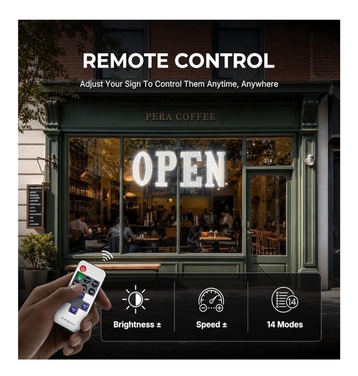 40″X 14″ Large LED Open Sign with Remote Control High Bright Visibility Business