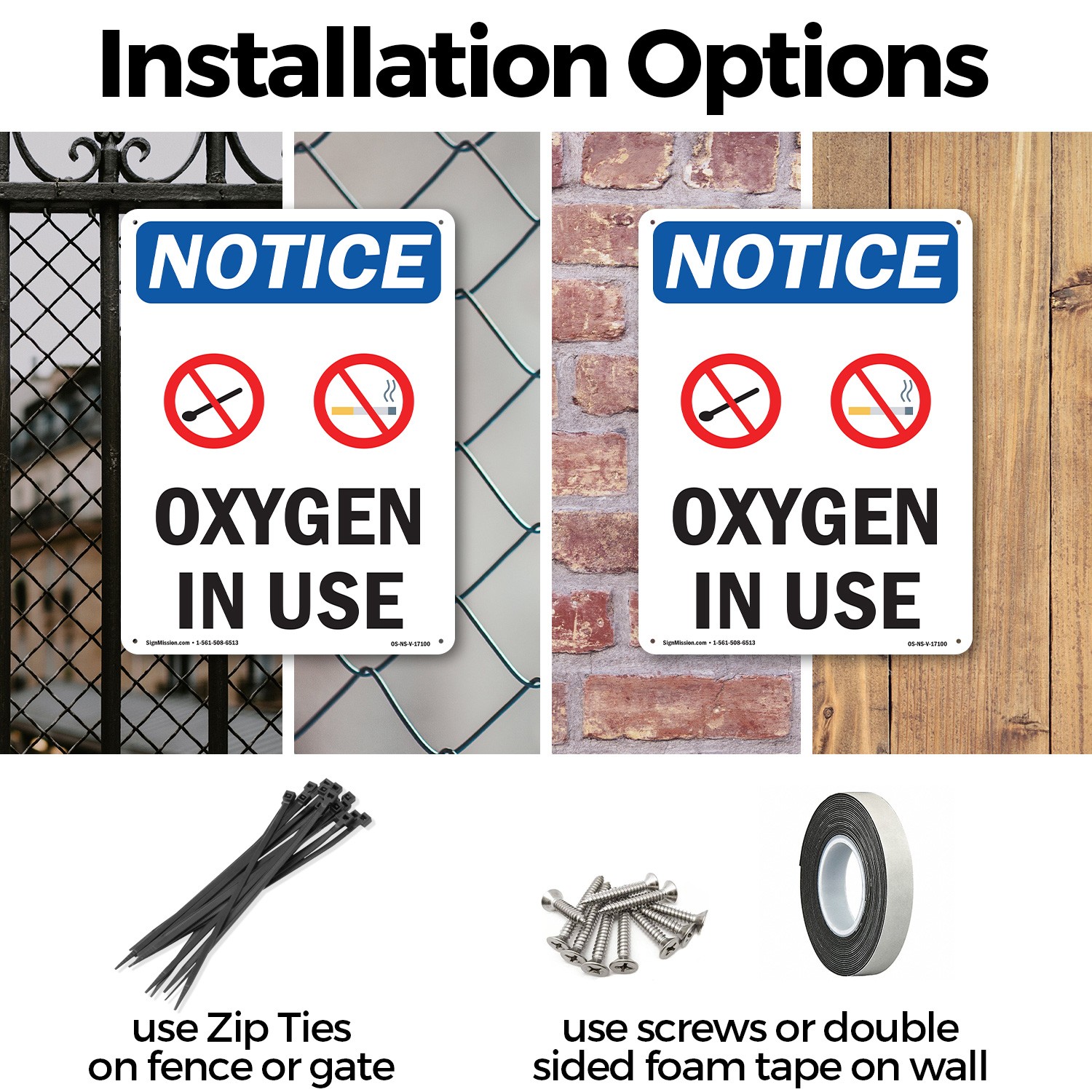 Oxygen In Use OSHA Notice Sign Metal, Plastic, Or Decal – 5 or 10 Pack