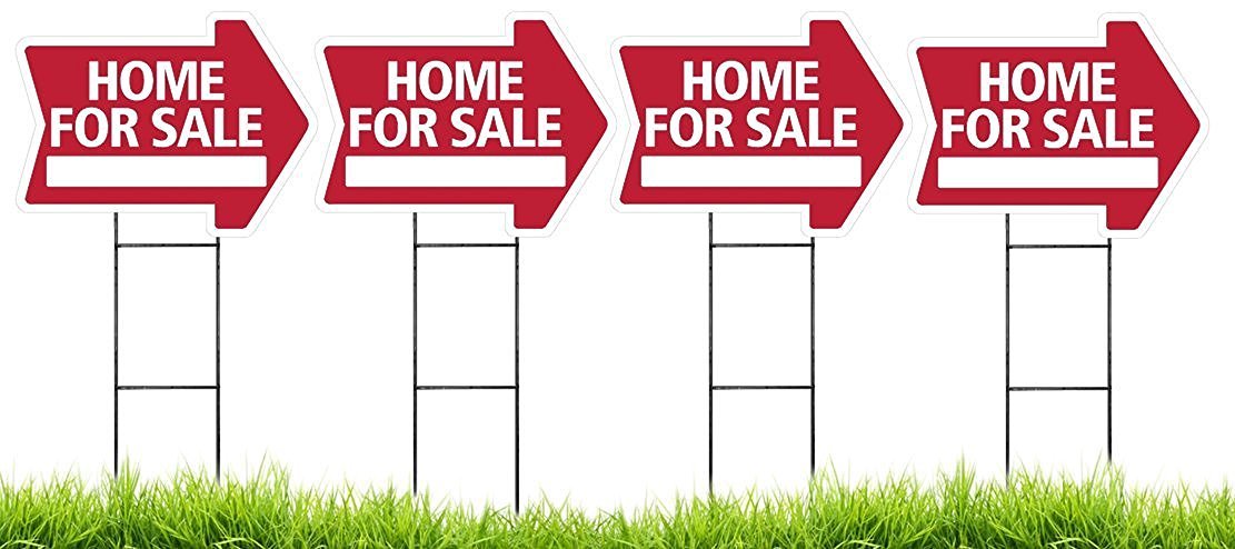 Large(18″x24″) Home For Sale – RED – Arrow Shaped Sign Kit with Stands-4 Pack