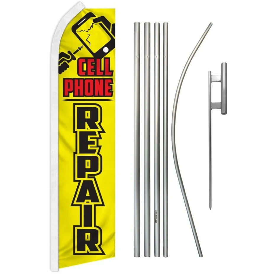 Cell Phone Repair Swooper Advertising Flag & Pole Kit (Yellow/Black)