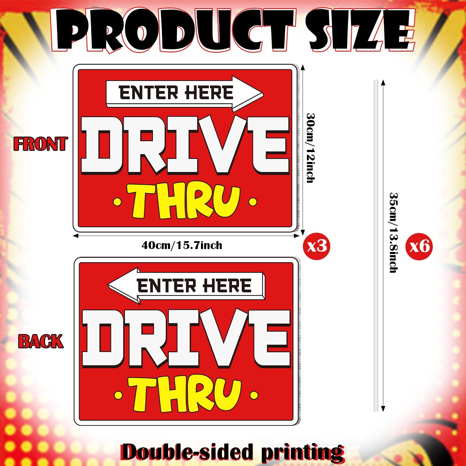 3 Pcs Drive Thru Arrow Enter Yard Sign 16 x 12 Inches Double-sided Red Drive …
