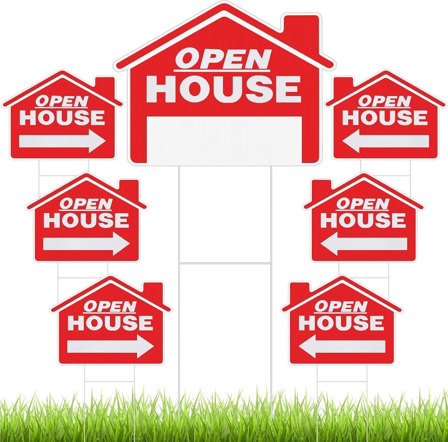 Bright Red 7 Pcs Open House Signs – Eye-Catching for Real Estate Marketing.