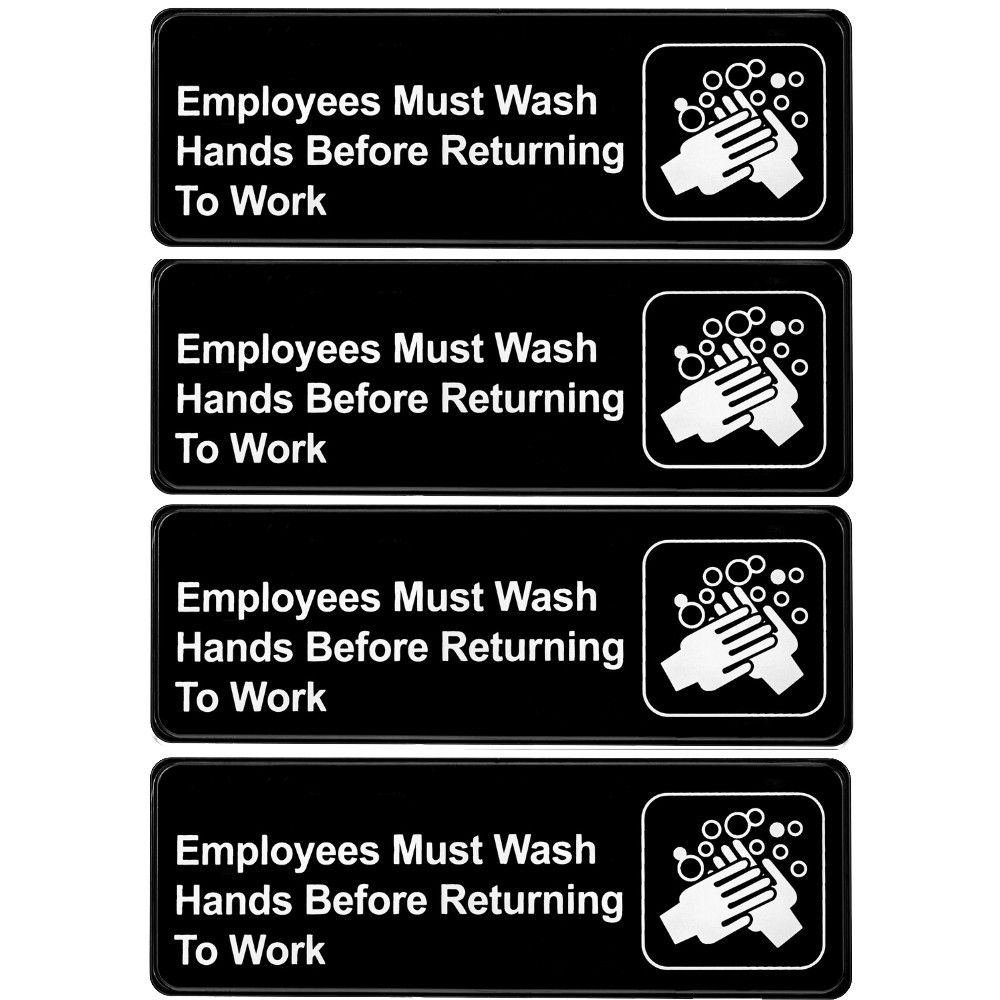 Employees Must Wash Hands Sign 3 by 9 for Restaurant’s Restroom & Kitchen 4-Pack