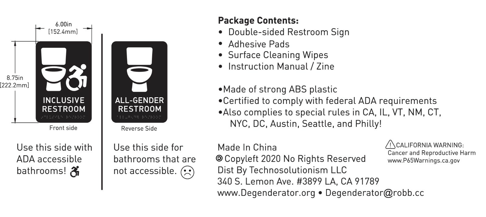 All Gender Restroom Sign • ADA certified braille toilet icon bathroom 