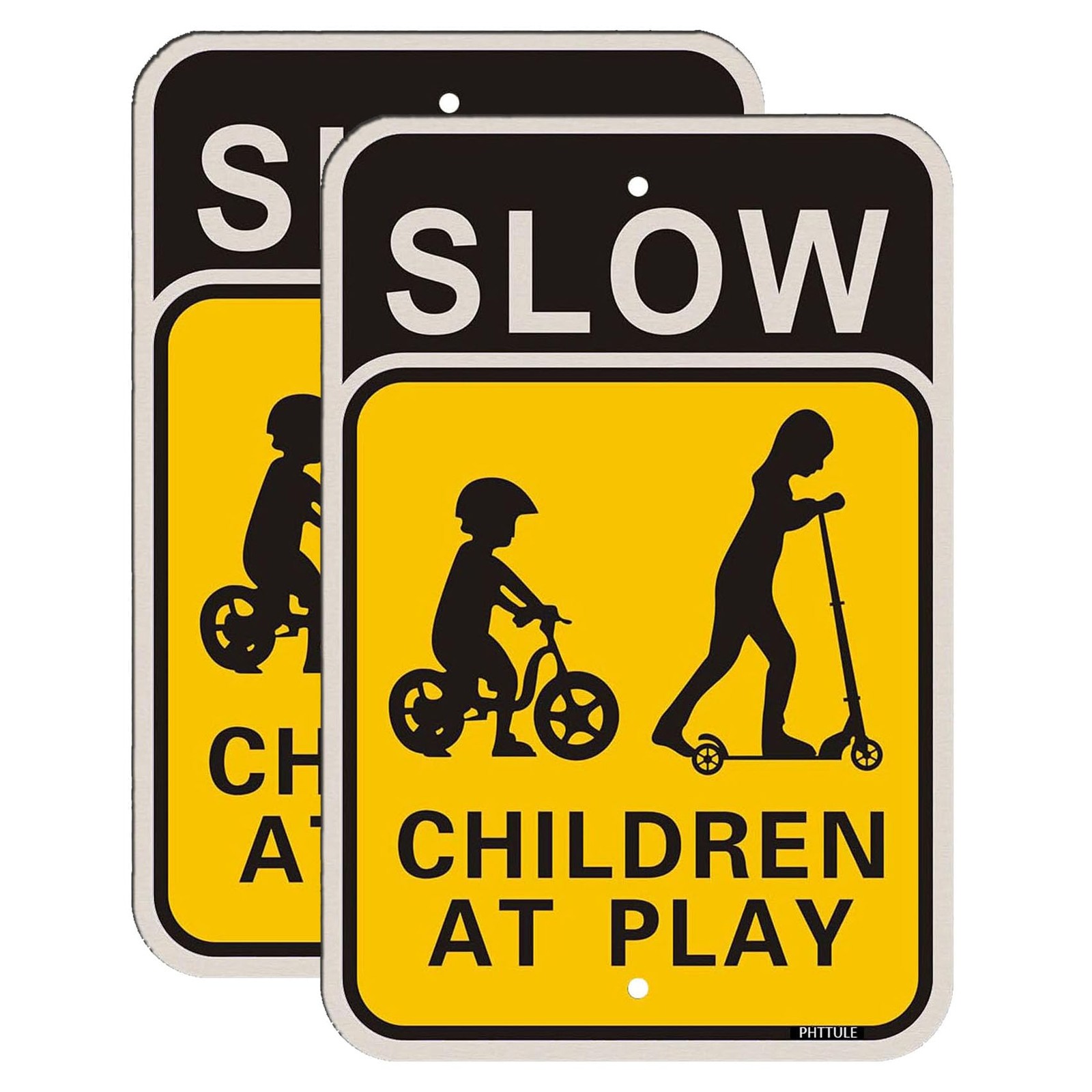 Slow Children at Play Signs 2 Pack, 18 x 12 Inches Kids Playing Slow Down Saf…