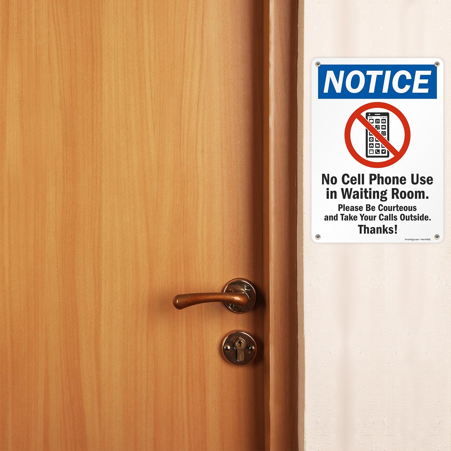 SmartSign-S-8798-Pl-14 Notice No Cell Phone Use Waiting Room Sign 10″ x 14″