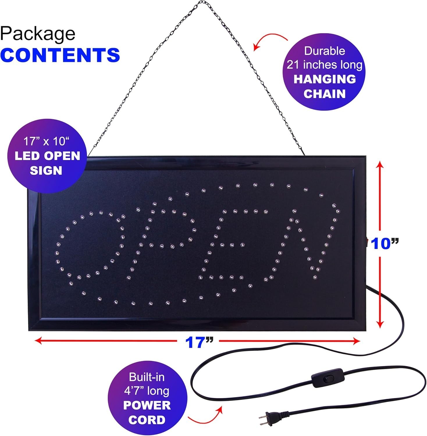 Wall Mounted LED Open Sign with Flashing Mode and Business Hours for Office