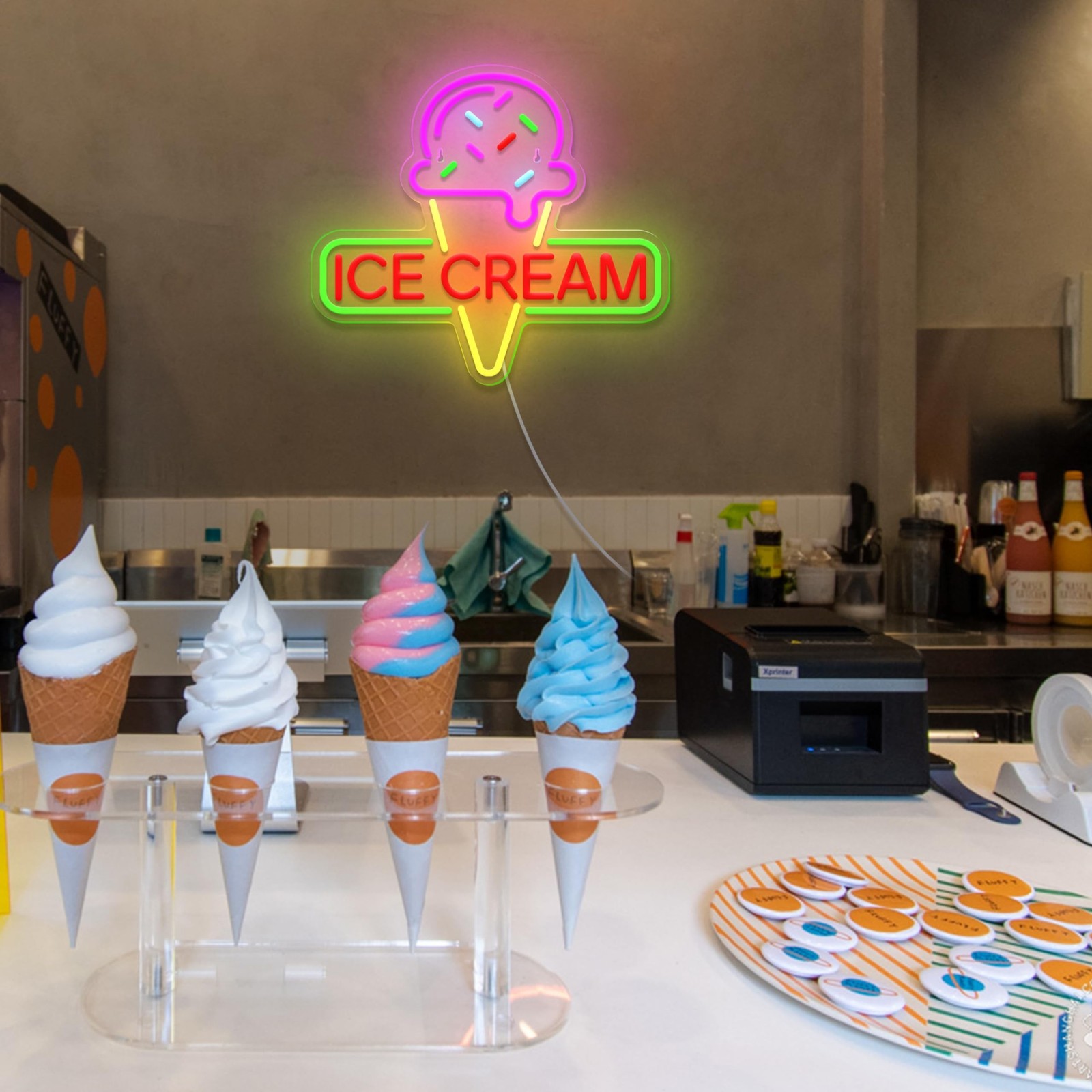 Ice Cream Neon Sign Light up Acrylic LED Lamp with USB Powered Ice Cream Lett…
