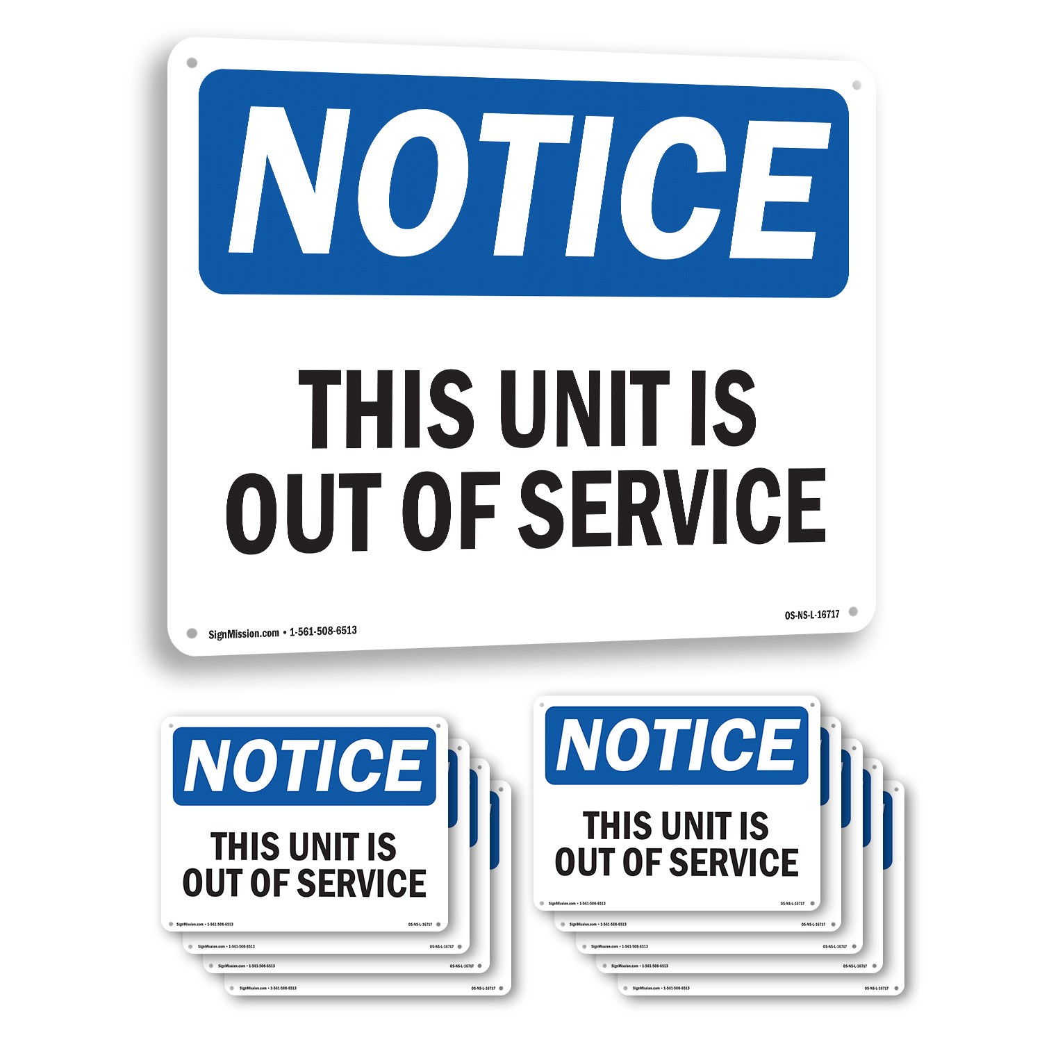 This Unit Is Out Of Service OSHA Notice Sign Metal, Plastic, Decal 5 or 10 Pack