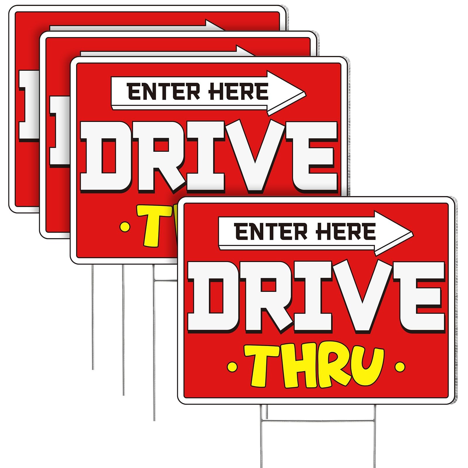 3 Pcs Drive Thru Arrow Enter Yard Sign 16 x 12 Inches Double-sided Red Drive …