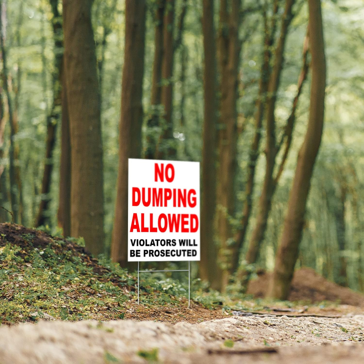 No Dumping Sign with Stake, 8×12 DS Coroplast No Littering Sign Outdoor for Yard