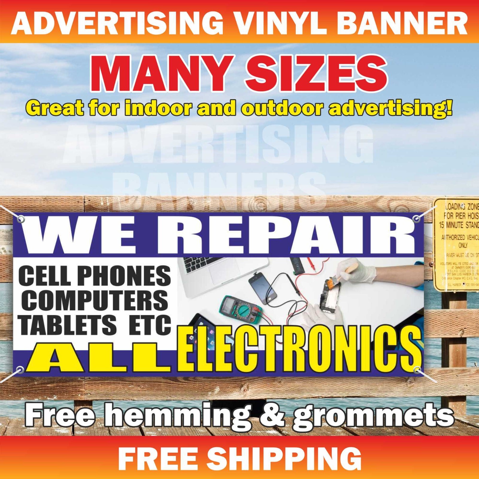 WE REPAIR ALL ELECTRONICS Banner Vinyl Sign cell phones tablet computers service