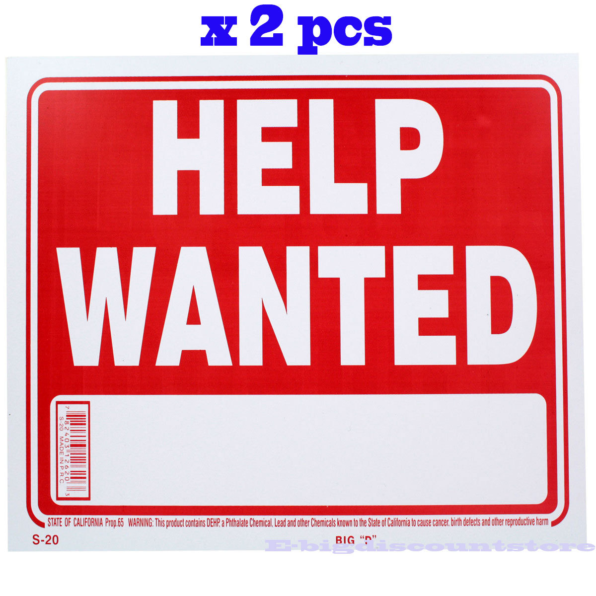 2 Pcs ” Help Wanted ” 9″ x 12″ Red & White Flexible Plastic Sign Bazic