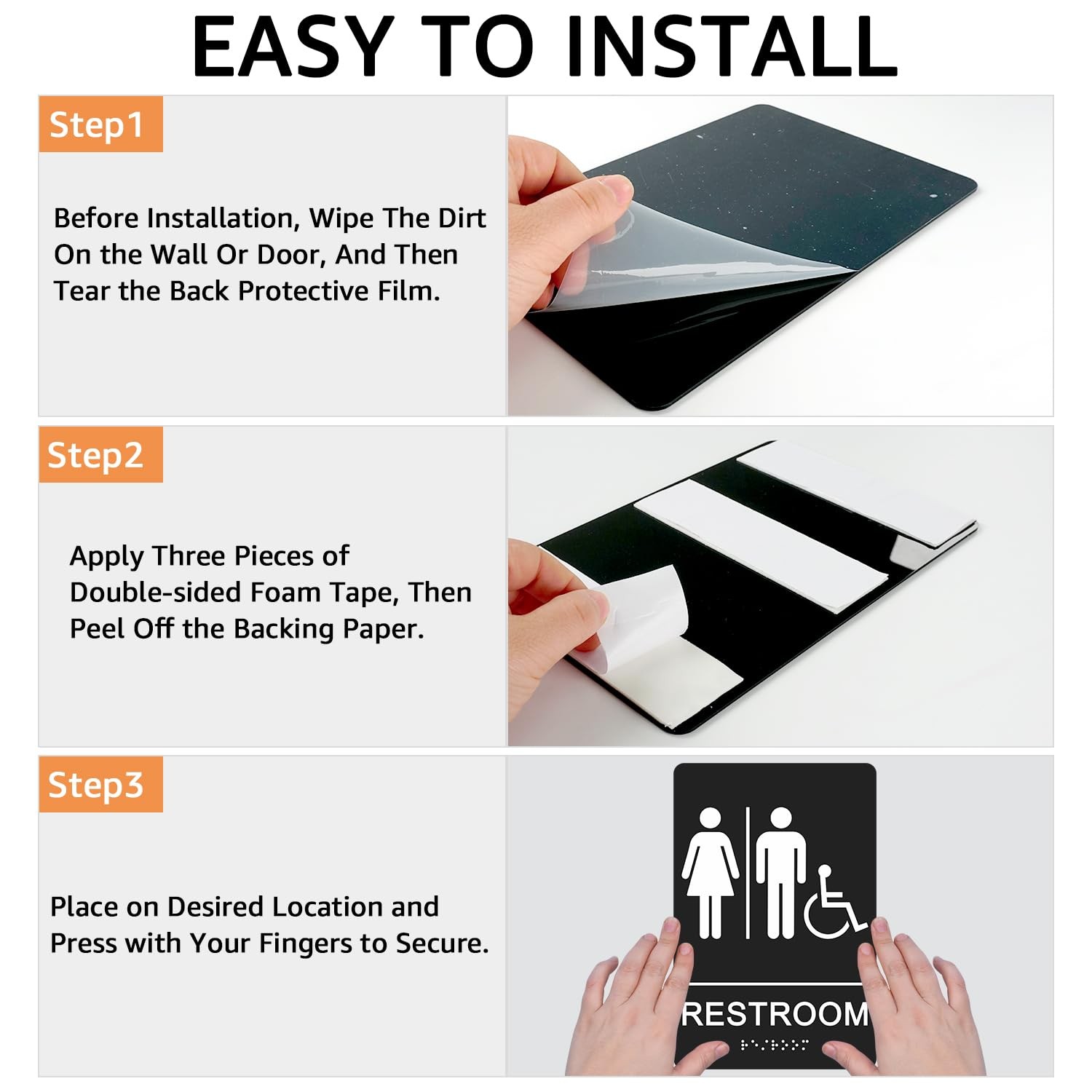ADA Braille Unisex Bathroom Signs,9 x 6 Inches Restroom Signs with -Adhesive …