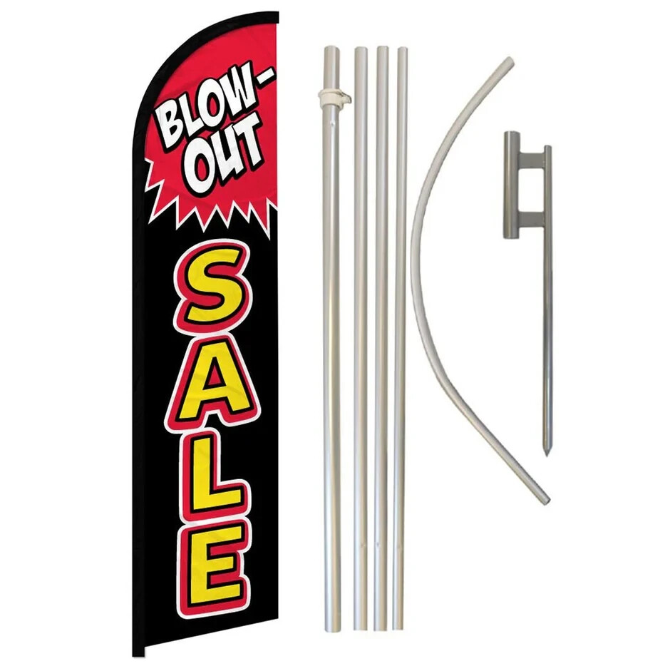 Blow Out Sale Windless Full Curve Advertising Sale Banner Flag & Pole Kit