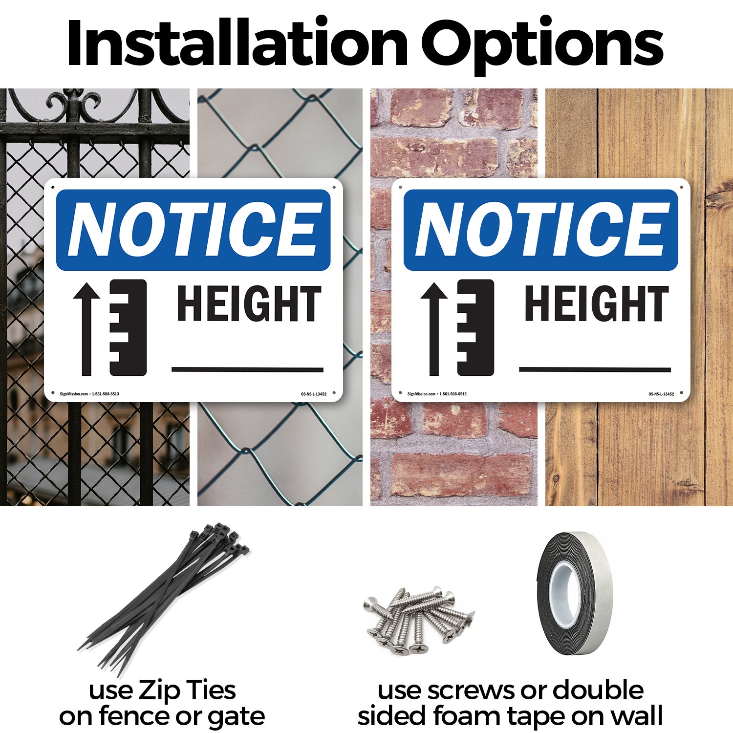 Height ____ OSHA Notice Sign Metal, Plastic, Or Decal – 5 or 10 Pack