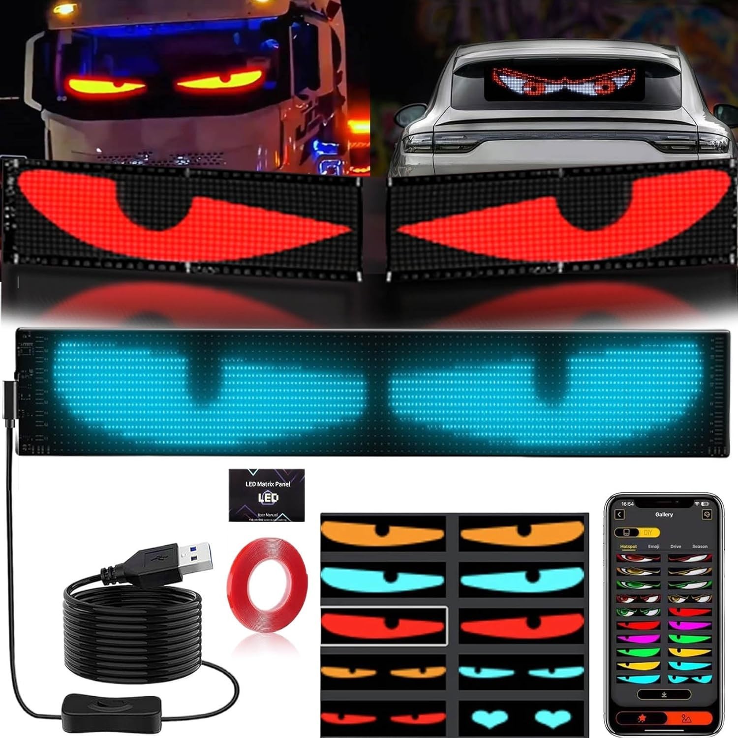 Customizable LED Eyes for Cars & Trucks – Ultra-Thin Dynamic Waterproof Design