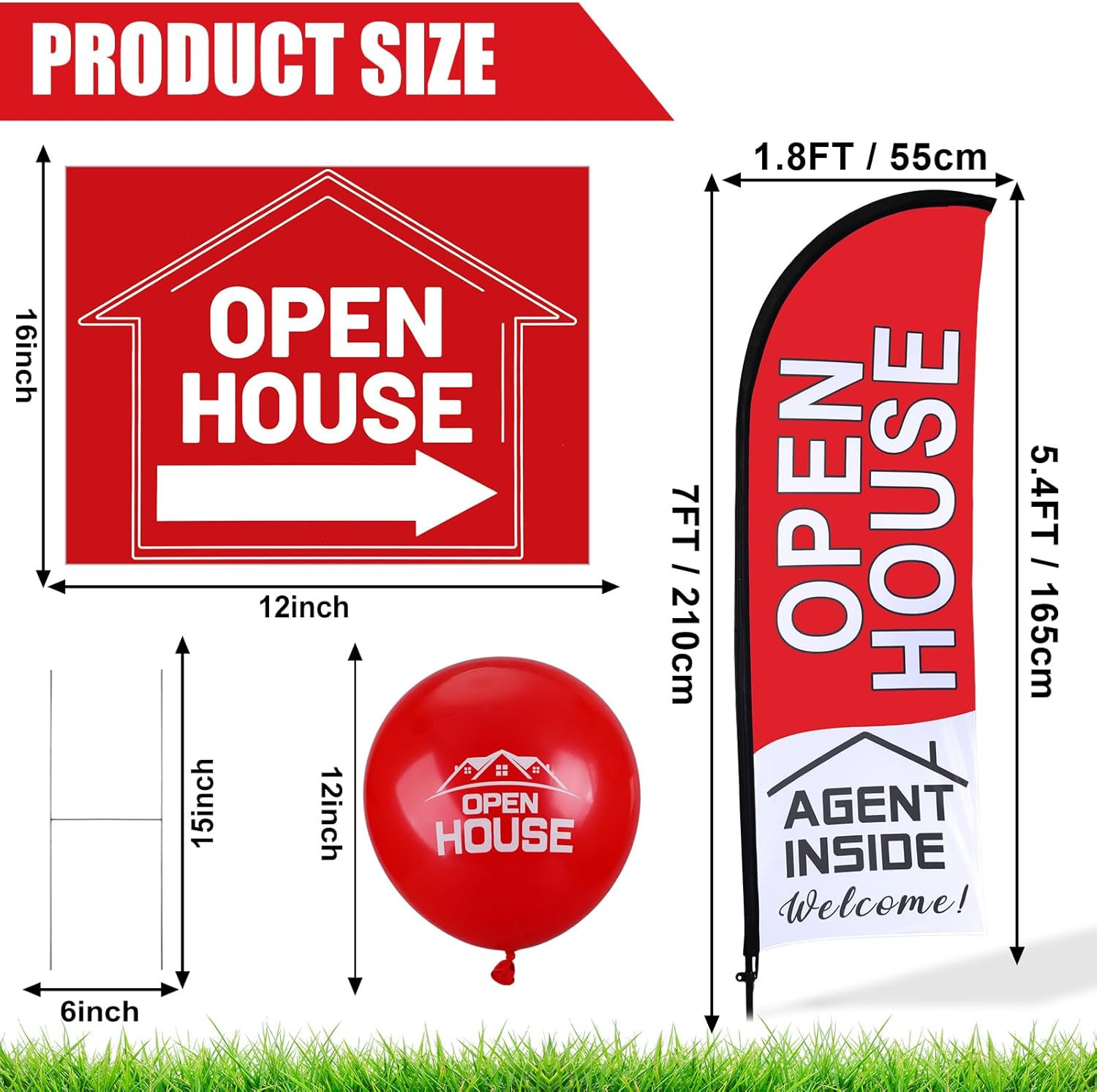 Open House Signs Set (36 Pcs Total), 1 Open House Flag with Pole Kit for Yard, 5