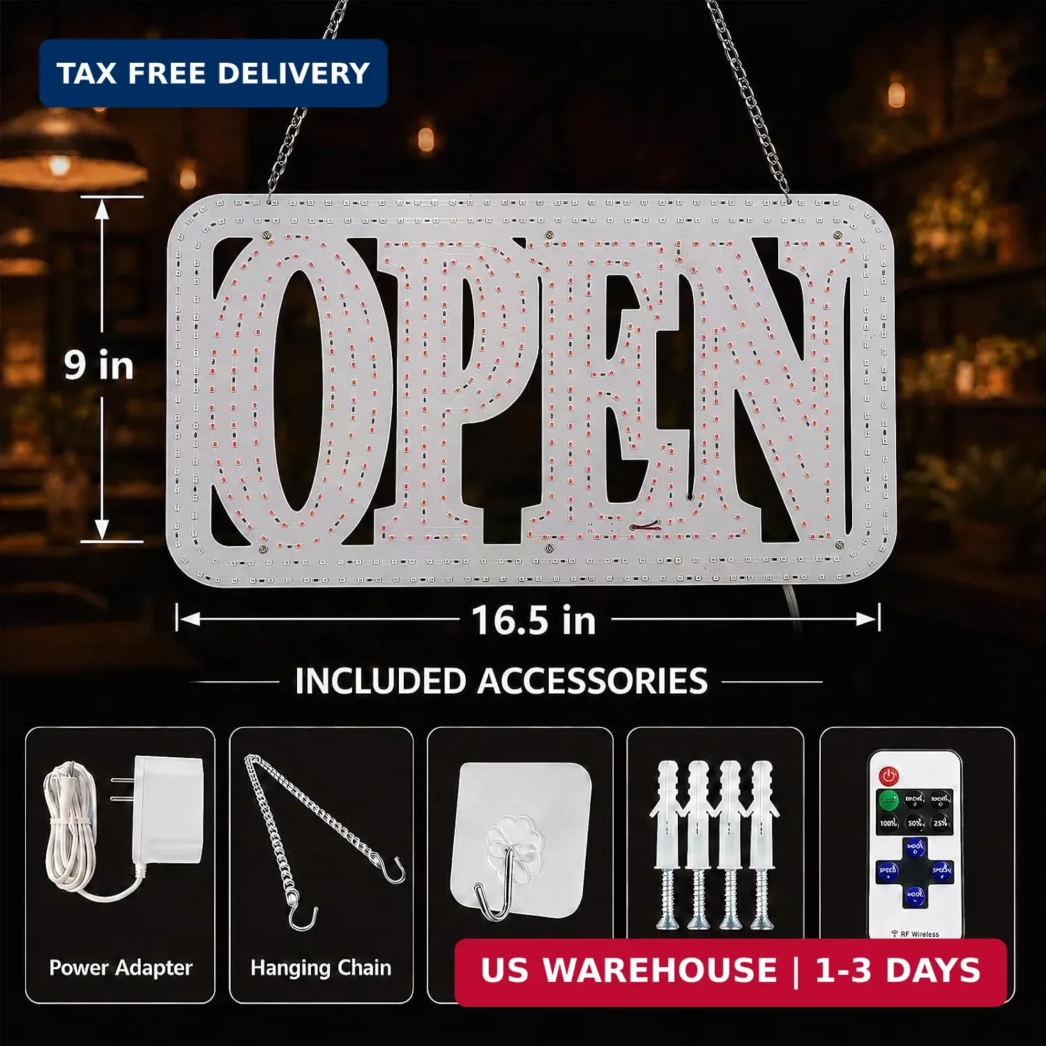 LED Open Signs for Business, High-Brightness Open Sign with Remote Control, 16.5