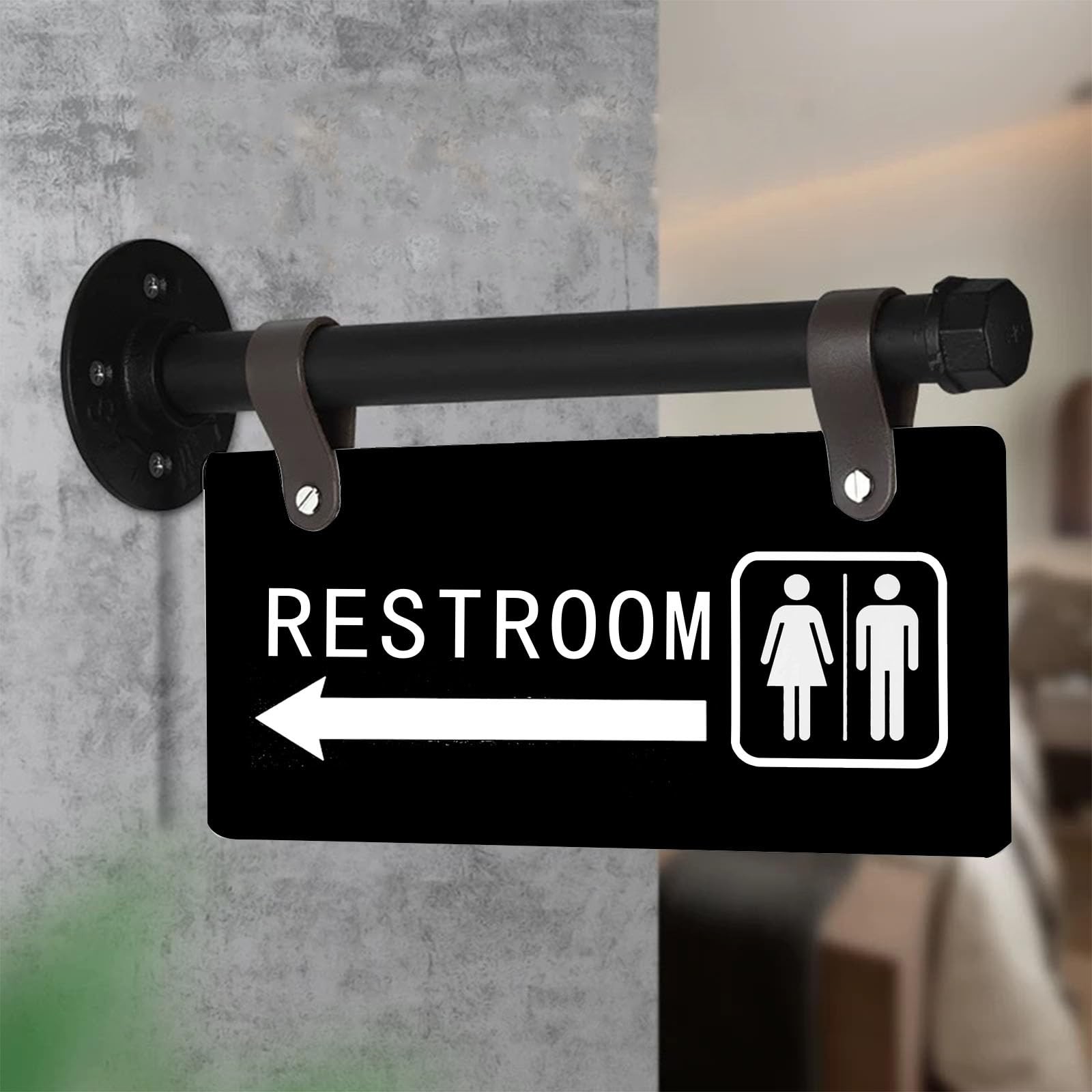 Modern Restroom Sign with Left Arrow,Double Sided,11″ x 6″，Wall-Mounted Unise…