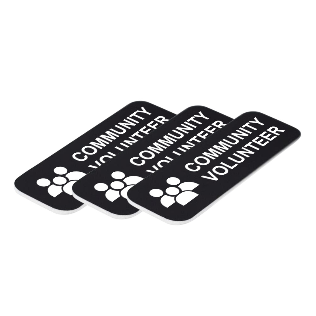 Community Volunteer 1 x 3″ Name Tag/Badge, (3 Pack)