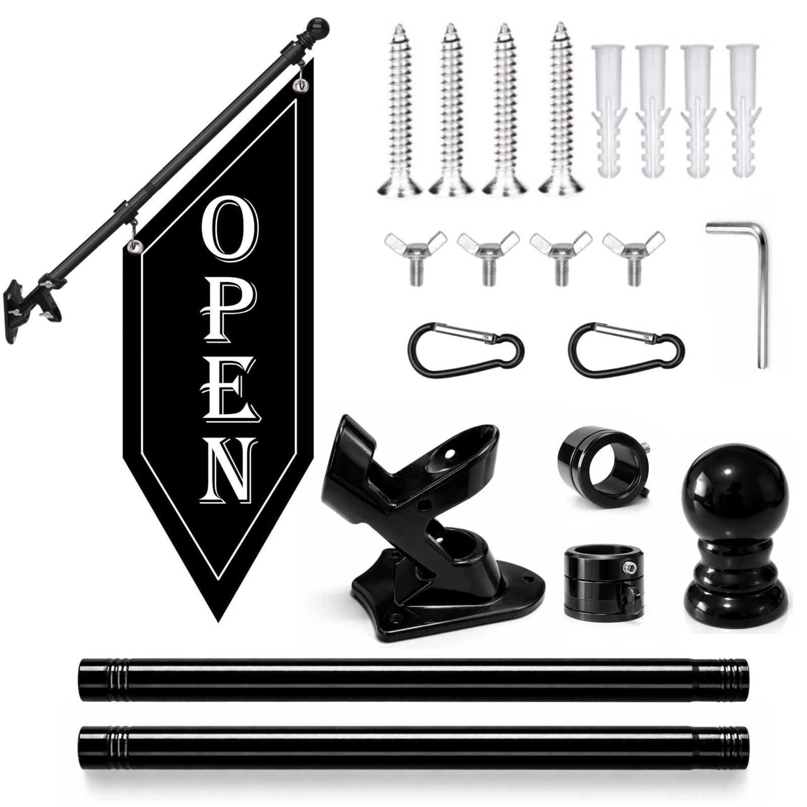 OPEN Flag with Pole Kit, Double-Sided Heavy Duty Hanging Banner Sign with Metal